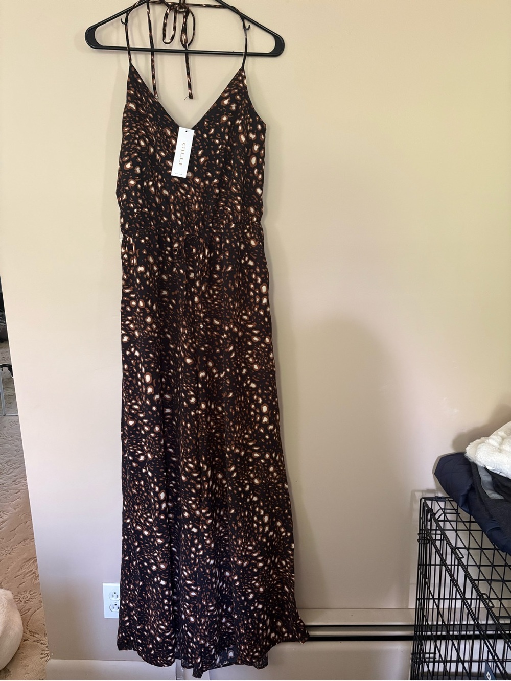 Gilli Black Brown Halter Romper Pants Jumpsuit Women's Size Large Stitch Fix